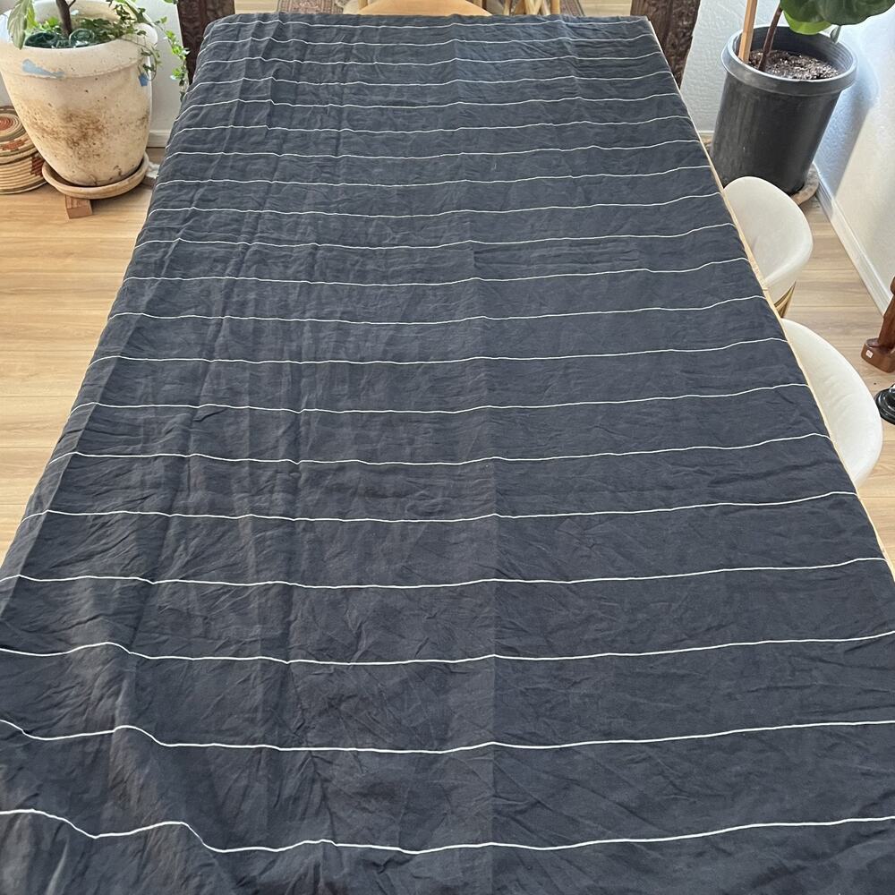 CB2 Full Queen Duvet Cover 100% Linen Pinstripe Button Closure 88 in x 92 in